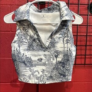 Women's Tropical Print Crop Top - Blue and White